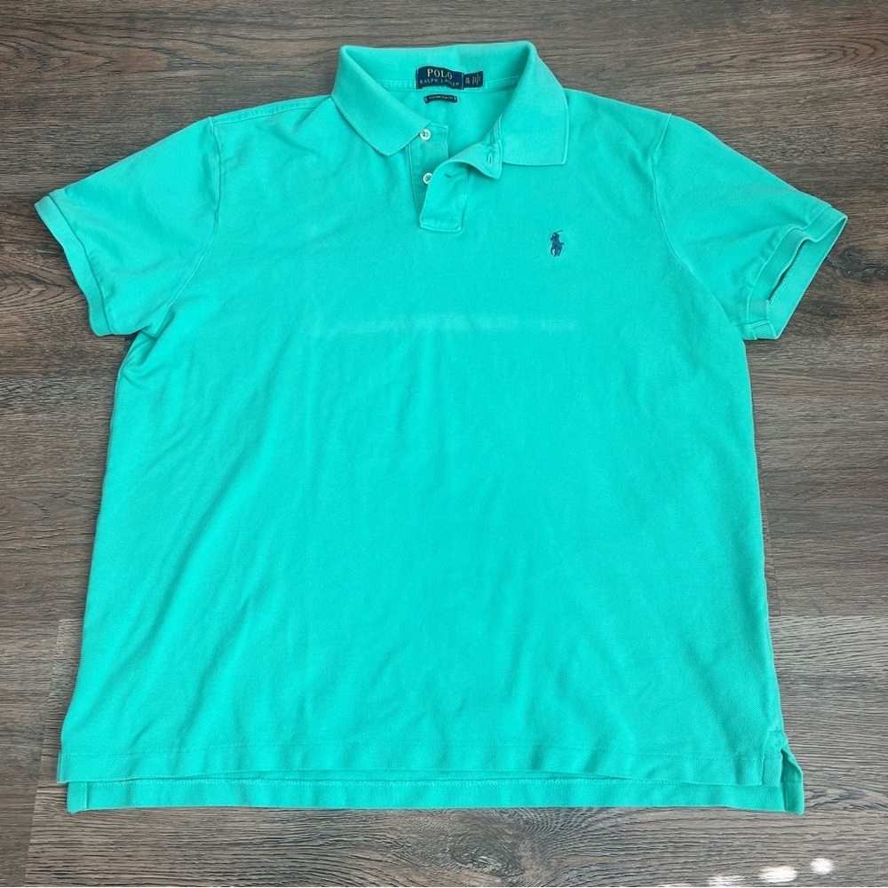 Polo Ralph Lauren Custom Slim Fit Polo XL Turquoise Navy Blue Pony Logo Casual